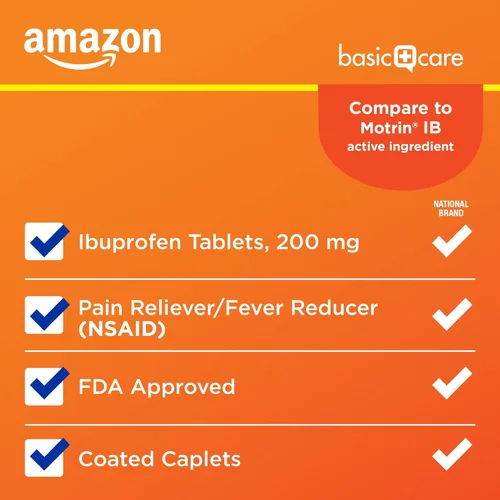 Vista 3 de Amazon Basic Care Tabletas de ibuprofeno, 200 mg, analgésico y reductor de fiebre, para artritis, dolor de muelas, dolor de espalda y más, 100