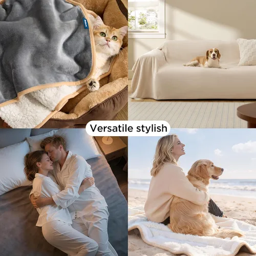 Vista 43 de Bedsure - Mantas impermeables para perros pequeños - Manta de felpa de sherpa con impresión suave lavable para perros y gatos, protector de muebles