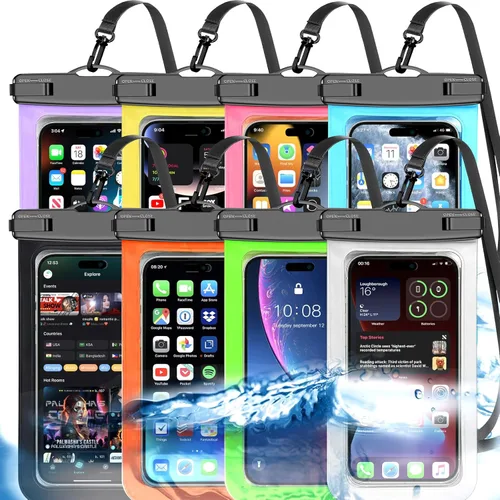 Vista 16 de Paquete de 5 bolsas impermeables universales blancas de hasta 8.3 pulgadas, funda impermeable para teléfono grande, nivel de protección: IP68