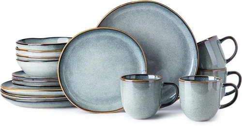 Vista 26 de AmorArc Juego de vajilla de cerámica, juego de platos y cuencos de gres con esmalte reactivo hecho a mano, altamente resistente a las astillas