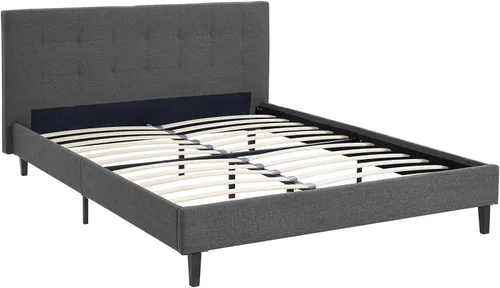 Vista 15 de Modway Linnea - Cama tapizada de plataforma blanca con soporte de listones de madera