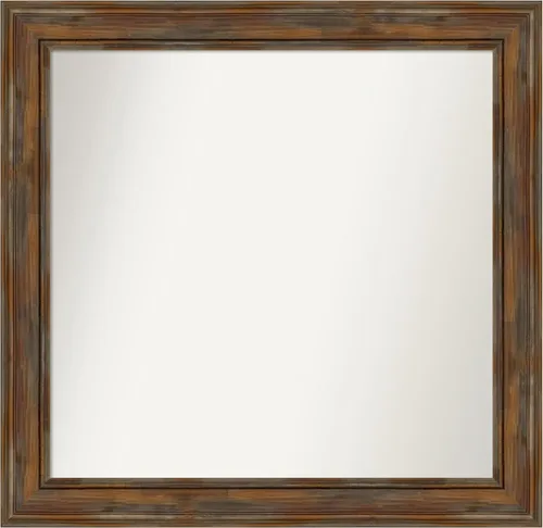 Vista 367 de Amanti Art Espejo de baño marrón para sobre fregadero, 26 x 26 pulgadas, espejo de tocador cuadrado marrón rústico Alexandria, marco de madera