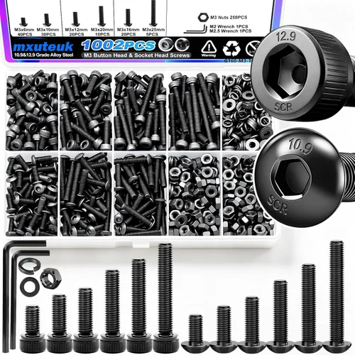 Vista 28 de mxuteuk Juego de tornillos M5 de 185 piezas, kit de tuercas, pernos y tornillos de cabeza hexagonal M5, pernos de acero de aleación de grado 12.9