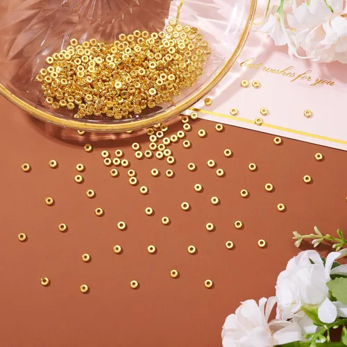 Vista 6 de Craftdady 500 cuentas espaciadoras redondas planas doradas de 0.157 pulgadas (0.157 in), diminutas cuentas de disco de moneda Rondelle