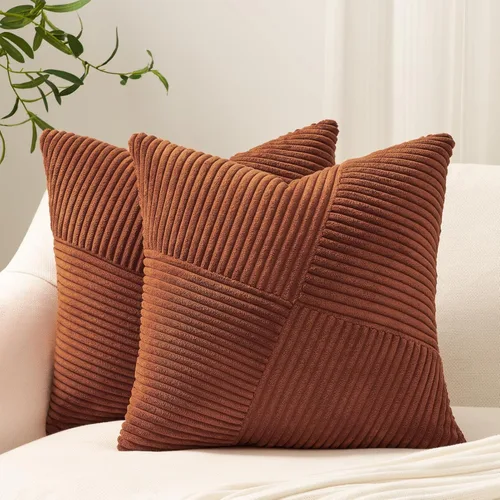 Vista 19 de Topfinel Juego de 2 fundas de almohada decorativas de 12 x 12 pulgadas para sofá cama, fundas de almohada suaves de pana con diseño de patchwork a