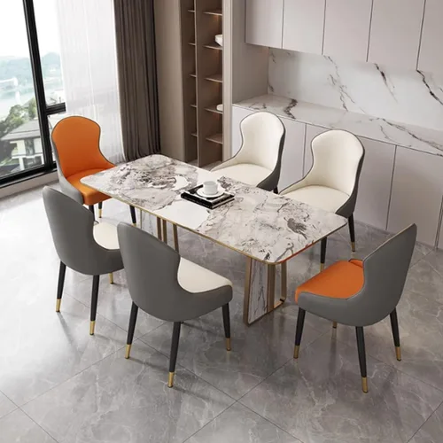Vista 2 de YVYKFZD Leather Dining Chairs, Dining Room Chairs Set of 2/4, Kitchen Chair with Metal Leg and Backrest, Upholstered Comfy Side Chair, for Bedroom