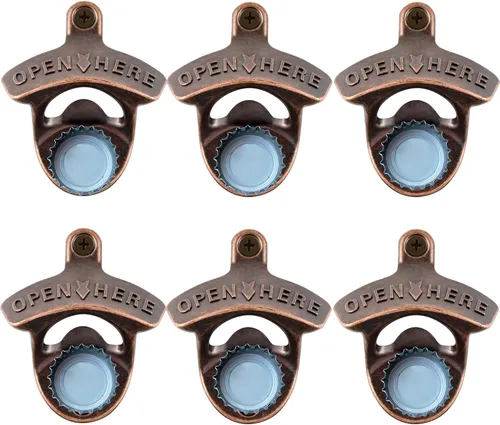 Vista 36 de Abrebotellas de cerveza magnético vintage montado en la pared, acero inoxidable, bronce antiguo, abridor superior de botellas con imanes integrados