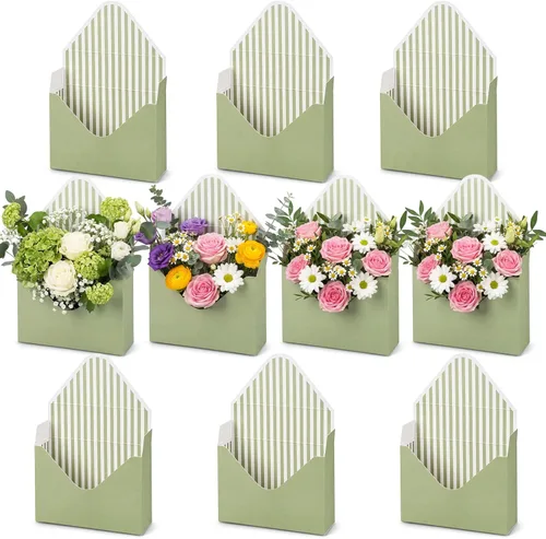 Vista 8 de Geyee 10 cajas sobre para ramo de floristería para el día de la madre, ramo de flores de corazón rosa, bolsas de papel de regalo para arreglos