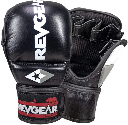 Revgear Pro Series MS1 MMA Boxing Gloves, Premium Leather for Muay Thai, Sparring, MMA Enthusiasts, Medium, Black, Ideal for Training, Great