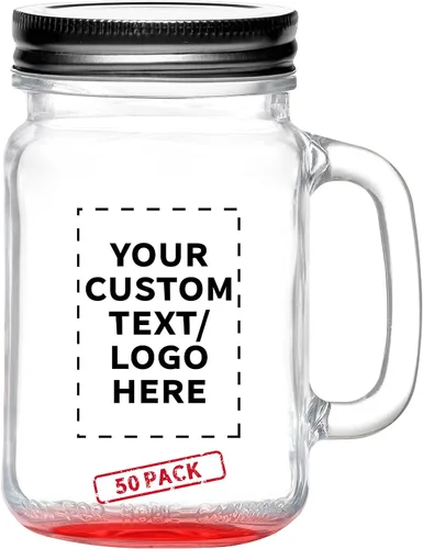 Vista 14 de DISCOUNT PROMOS Tarros de masón con mango Libbey personalizado con tapa de 16 onzas, juego de 10, paquete personalizado a granel