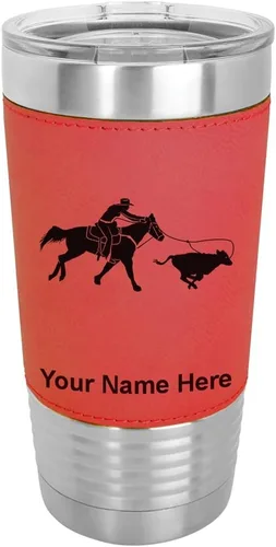 Vista 18 de LaserGram Vaso aislado al vacío de 20 onzas, con grabado personalizado incluido (cuero sintético, estilo béisbol)