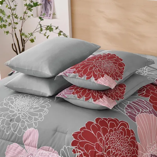 Vista 105 de Yiran - Juego de 7 piezas de edredón floral azul, juego de cama en una bolsa, tamaño Queen, juego de edredón de microfibra suave