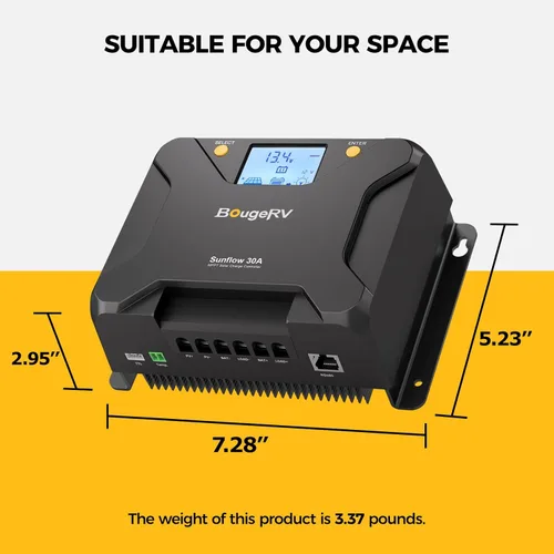 Vista 7 de BougeRV MPPT Controlador de carga solar de 30 A, con corte a baja temperatura, control de aplicación, LCD retroiluminado, regulador de panel solar