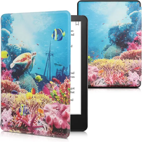 Vista 39 de kwmobile Funda compatible con Amazon Kindle Paperwhite 11. Generación 2021 - Funda para lector electrónico - Libros y páginas Beige/Marrón/Dorado