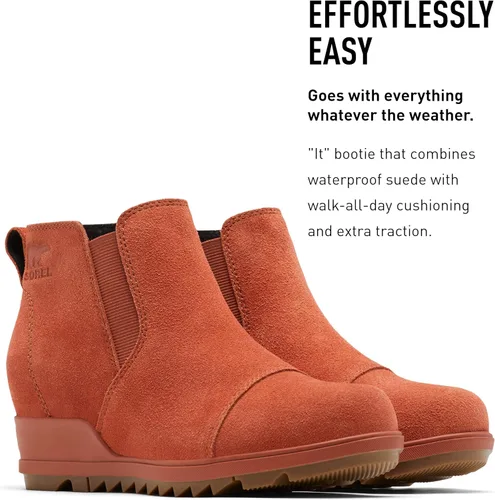 Vista 3 de Sorel - Botas cortas hasta el tobillo para mujer Evie, piel de ante impermeable, suela de cuña