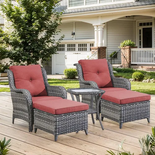 Vista 60 de Belord Mesa auxiliar pequeña para exteriores, mesa de mimbre de vidrio templado, mesa de centro impermeable para patio, mesa auxiliar de ratán