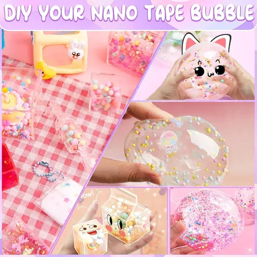Vista 4 de Kit de burbujas de nano cinta con caja morada, kit de hacer esponjosos, regalos de cumpleaños juguetes para niñas de 4, 5, 6, 7, 8, 9, 10, 11, 12