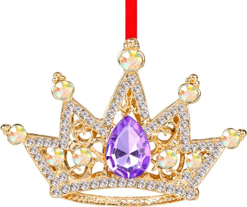 WaaHome Adornos de Corona de Navidad de Metal Adornos de Corona de Reina en Púrpura y Oro Adornos de Recuerdo para Decoraciones de Árbol de Navidad