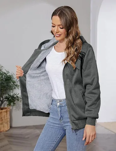 Vista 5 de PUWEI - Sudadera con capucha, con zíper y forro de felpa grueso, para mujer