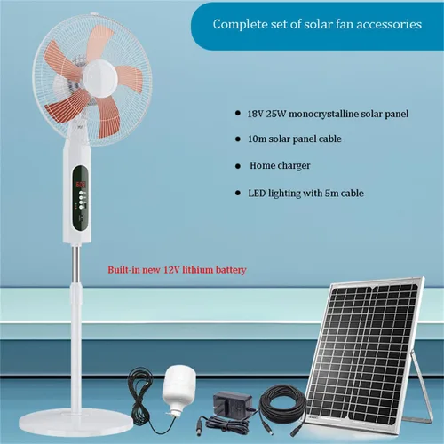 Vista 8 de Ventilador de pie oscilante solar de 16 pulgadas, ventiladores solares de pedestal con panel solar de 18 V 25 W, ventilador vertical de carga