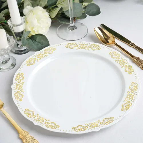 Vista 24 de Efavormart - Paquete de 10 platos de postre de plástico duro transparente con bordes festoneados en relieve, platos de ensalada desechables