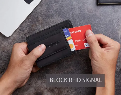 Vista 6 de Toughergun Billetera magnética con bolsillo frontal de cuero auténtico con bloqueo RFID talla única