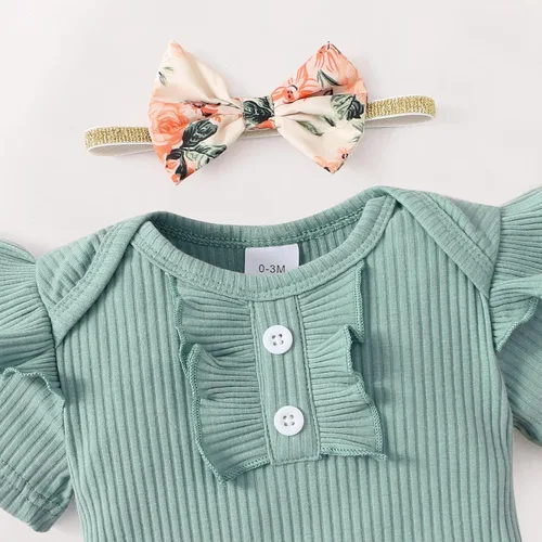 Vista 6 de Conjunto de ropa para bebé recién nacido, mameluco con pantalón floral, ropa de algodón para niñas