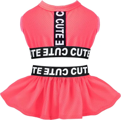 Vista 19 de CuteBone Vestido deportivo de dos piezas para perros Athleisure con estampado de leopardo, falda rosa para cachorros, ligera, para perros pequeños