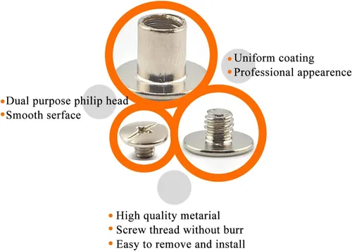 Vista 3 de Juego de 125 tornillos plateados para encuadernación Chicago, kit surtido de remaches de uñas, botón de Chicago, decoración de cuero, encuadernación