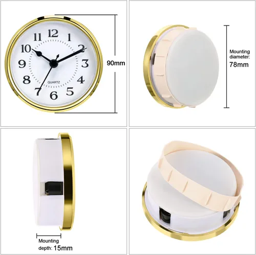 Vista 2 de Hicarer Reloj de cuarzo de 90 mm con inserción/ajuste de 3 1/2 pulgadas con número arábigo, movimiento de cuarzo (borde dorado)