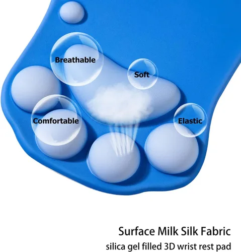 Vista 3 de Alfombrilla de mouse ergonómica con diseño de pata de gato, con soporte para muñeca, gel de silicona, diseño lindo y kawaii, azul y rosa, hogar