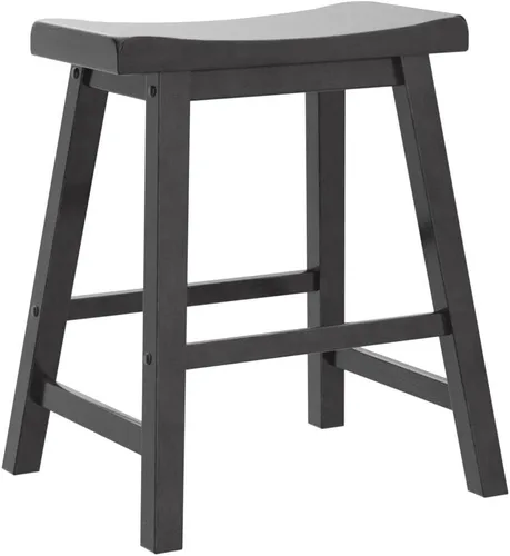 Vista 4 de Lexicon Victoria Saddle - Juego de 2 taburetes de altura de mesa de madera maciza, taburete de cocina para comedor, asiento de silla sin brazos