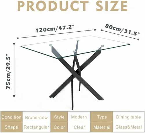 Vista 5 de Juego de mesa de comedor de 5 piezas, juego de mesa de comedor de vidrio templado para 4 mesas de cocina con 4 sillas para cocina y comedor