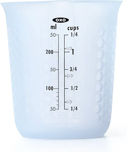 1 taza de medir de silicón para exprimir y verter, con patrón Stay-Cool, de la marca Oxo Good Grips, Transparente