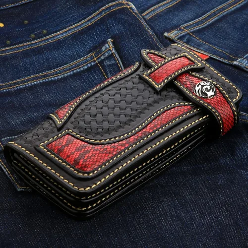 Vista 6 de Cartera de cadena de piel de serpiente Cobra roja, Negro & rojo, Classic