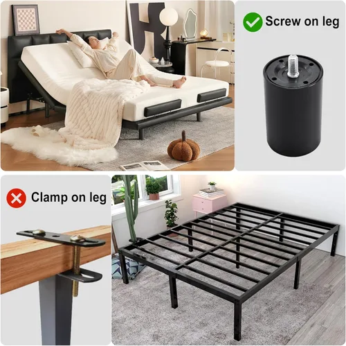 Vista 3 de Patas de Cama Ajustables de Repuesto para Marco de Base de Cama Ajustable, Incluye 4 Tipos de Roscas, Juego de 4 Patas Atornillables 3 en 1 de 12