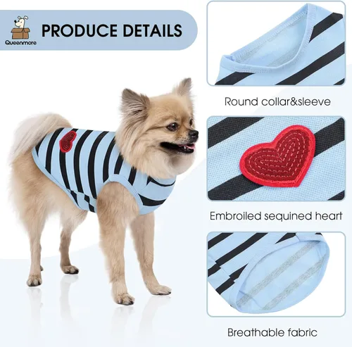 Vista 3 de Queenmore Camisa para perros pequeños, camisa suave y transpirable para perros, gatos, macho y hembra, ropa para mascotas para todas las estaciones