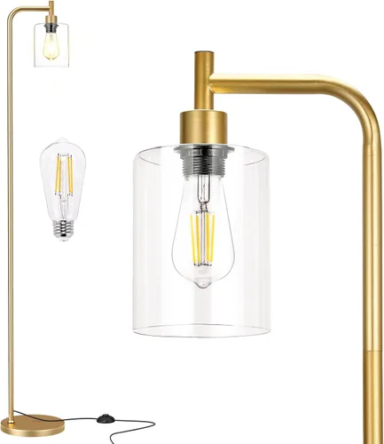 Vista 18 de Ziisee Lámparas de pie para sala de estar, lámpara de pie industrial con pantalla de vidrio, lámpara de pie blanca moderna con bombillas LED