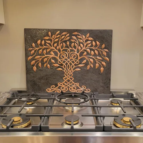 Vista 5 de Protector contra salpicaduras de cocina, protector contra salpicaduras de cocina del árbol de la vida celta, panel de cobre personalizable, azulejos