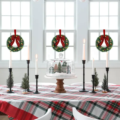 Vista 5 de ATDAWN Paquete de 3 mini coronas de Navidad, corona de Navidad iluminada para puerta delantera, corona de Navidad para decoraciones de fiesta