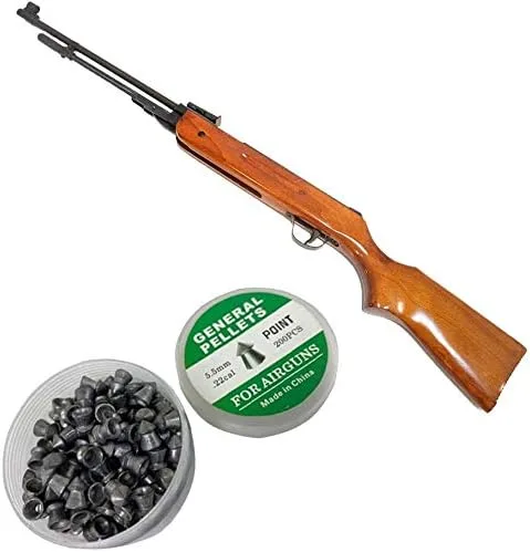 Rifle de aire comprimido, pistola de perdigones (4.5 con culata de madera/acción de bombeo)