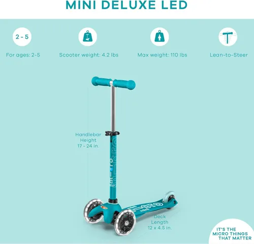 Vista 10 de Micro Kickboard Mini LED Kids Scooter for Ages 2-5 Children up to 110 lbs 3 Wheel Lean-to-Steer Design Adjustable T Bar Smooth Ride