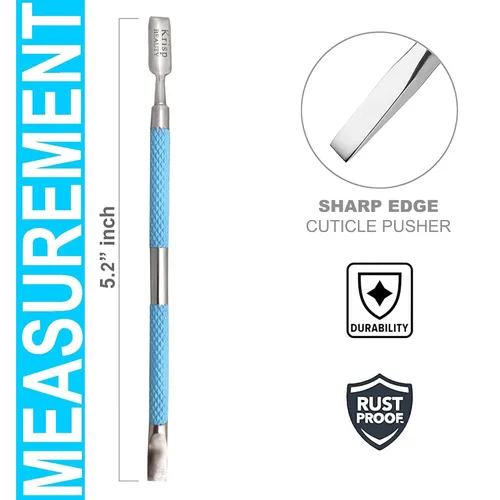 Vista 2 de Krisp Beauty - Herramienta empujadora de cutículas, de doble cara, con borde afilado, en forma de cuchara, removedor de cutículas, limpiador de Azul