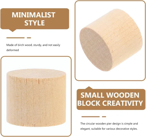 Vista 4 de Bloques cilíndricos de madera sin terminar para manualidades, bloques de manualidades naturales para proyectos de arte y manualidades, bloques lisos