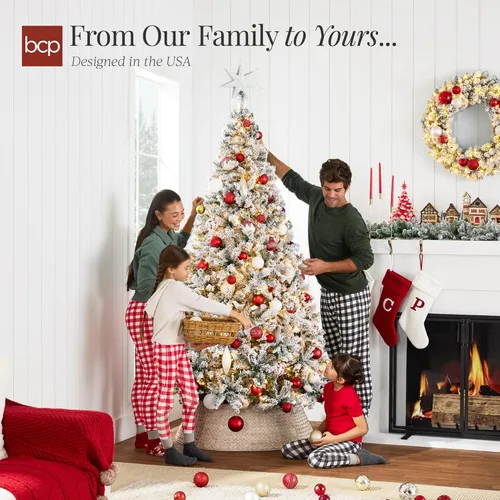 Vista 7 de Best Choice Products Árbol de Navidad artificial preiluminado, pino con diseño nevado de 4.5 pies, aspecto completo nevado con fácil montaje