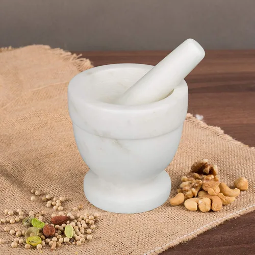 Vista 6 de Creative Home - Juego de mortero y mortero de mármol natural, molinillo de especias, cuenco de guacamole molcajete, especias de cocina, hierbas