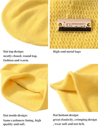Vista 3 de jaxmonoy Gorro de punto holgado de cachemira para mujer, gorro de invierno suave y cálido de lana para mujer