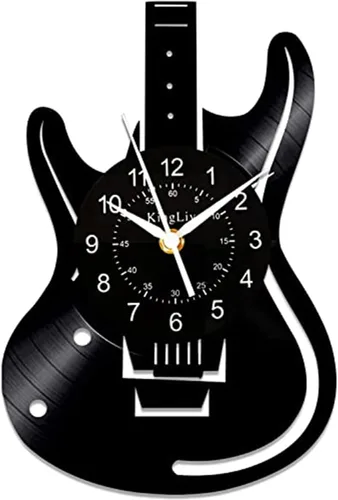 Reloj de pared de vinilo, reloj de pared con patrón de instrumento de guitarra, reloj de pared regalo para los amantes de la música.