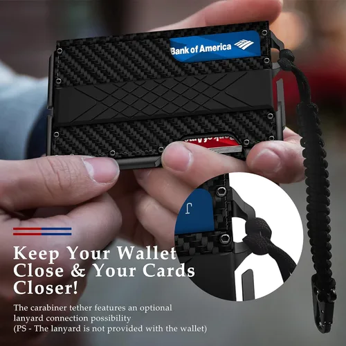 Vista 5 de MURADIN - Elegantes carteras tácticas delgadas y plegables para tarjetas de crédito para hombres, minimalistas cartera EDC con bloqueo RFID, Negro