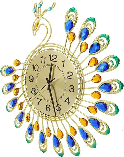 Vista 2 de Reloj de pared de pavo real, reloj de pared sin tictac, reloj de pared con forma de pavo real, moderno reloj de hierro 3D, reloj de pared de 14.6 x